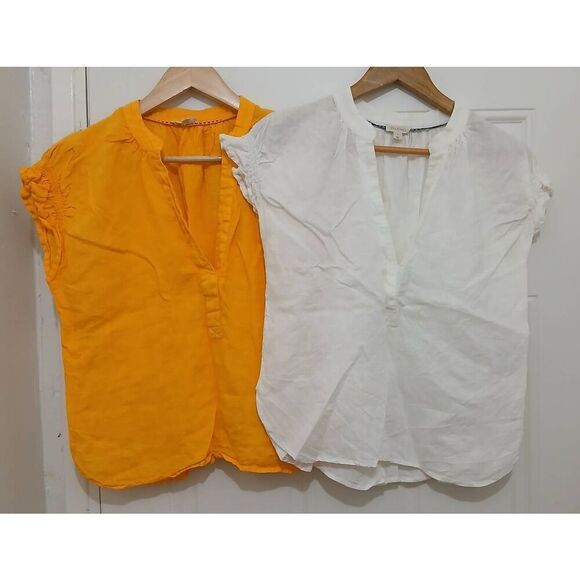 Pilcro womens small 100% linen top yellow white lot of 2 - Picture 1 of 7